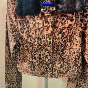 Leopard Print Kids Jacket with Faux Fur Collar